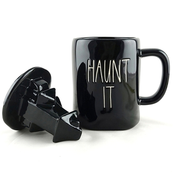 ⭐️2/ $60⭐️ Rae Dunn  Black Mug & Topper Large Letters IF YOU'VE GOT IT HAUNT IT - Picture 2 of 9
